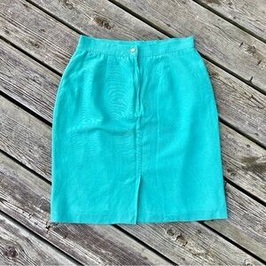 Vintage 80s 90s Turquoise Skirt, Size 28” x 21” or M - L ish, Linen Canvas Miami